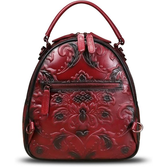 Womens Red Genuine Leather Satchel - Picture 3 of 7